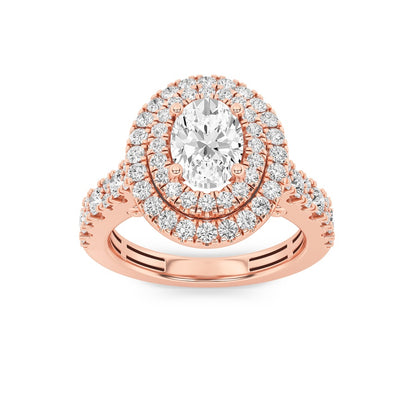 2CTW Oval Shaped Lab Grown Diamond (F/VS) Double Halo Engagement Ring in 14K Gold