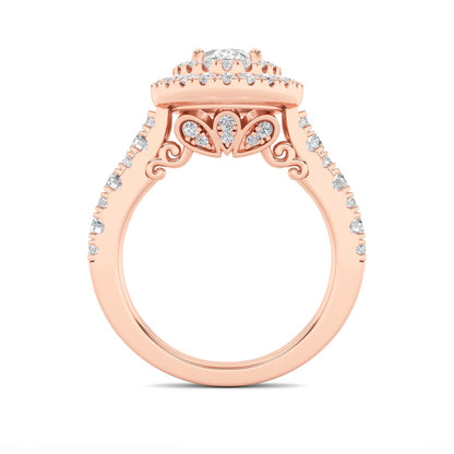 2CTW Oval Shaped Lab Grown Diamond (F/VS) Double Halo Engagement Ring in 14K Gold