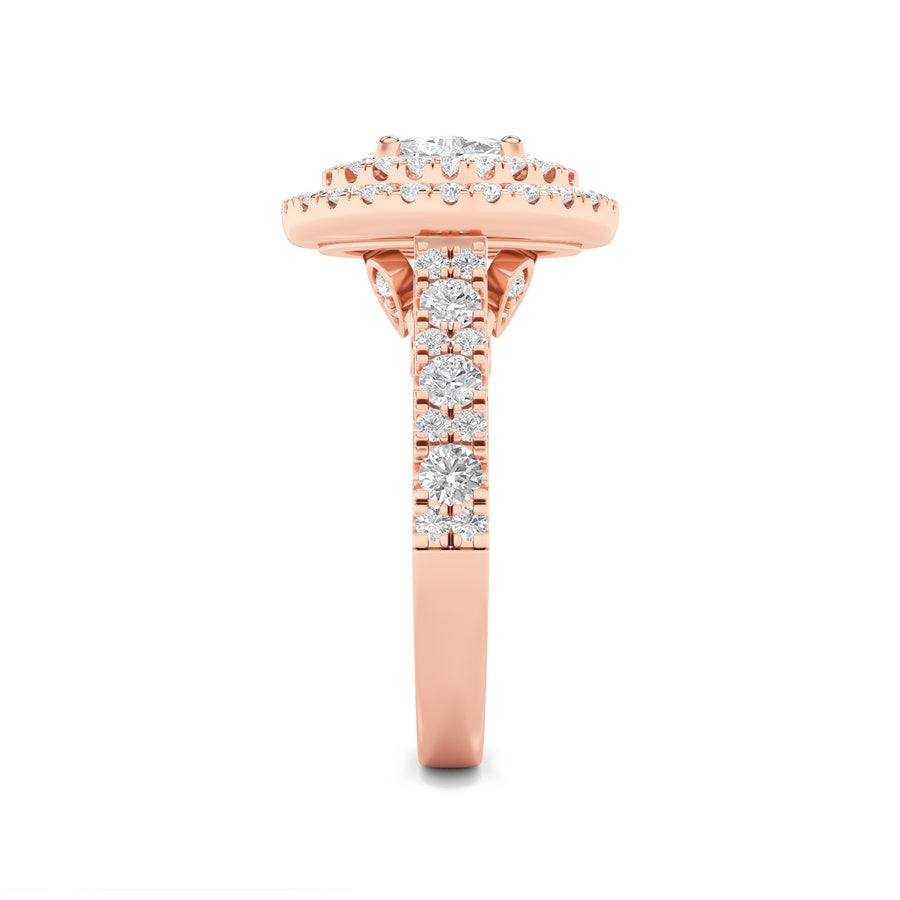 2CTW Oval Shaped Lab Grown Diamond (F/VS) Double Halo Engagement Ring in 14K Gold