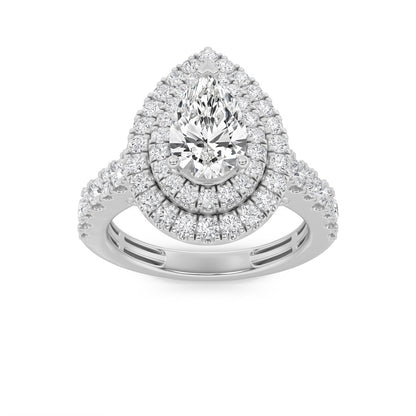 2CTW Pear Shaped Lab Grown Diamond (F/VS) Double Halo Engagement Ring in 14K Gold