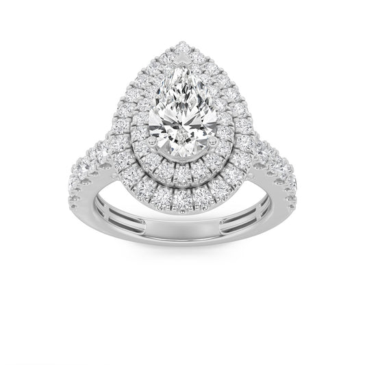 2CTW Pear Shaped Lab Grown Diamond (F/VS) Double Halo Engagement Ring in 14K Gold