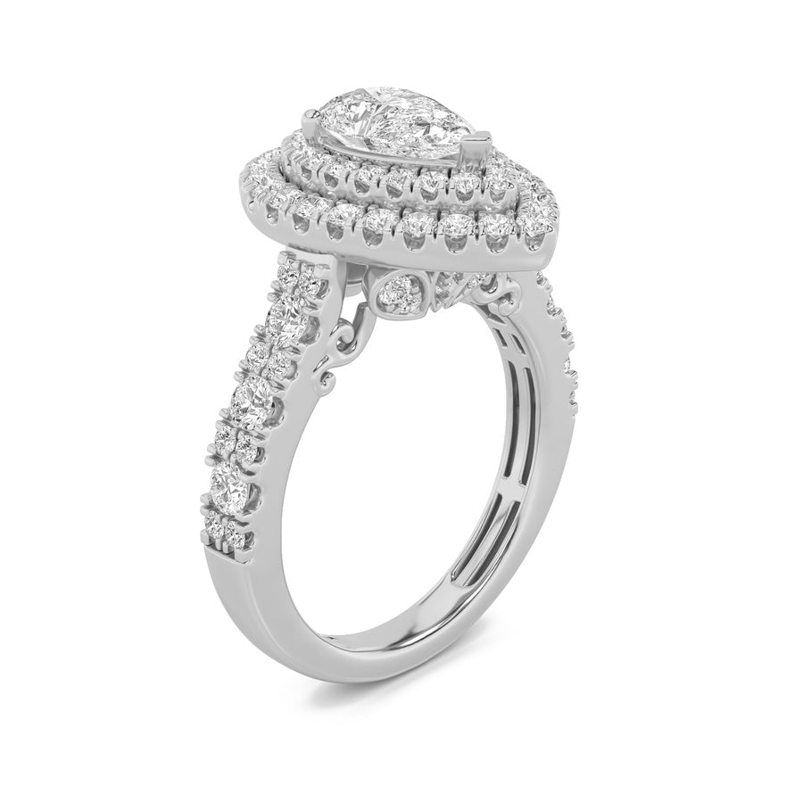 2CTW Pear Shaped Lab Grown Diamond (F/VS) Double Halo Engagement Ring in 14K Gold