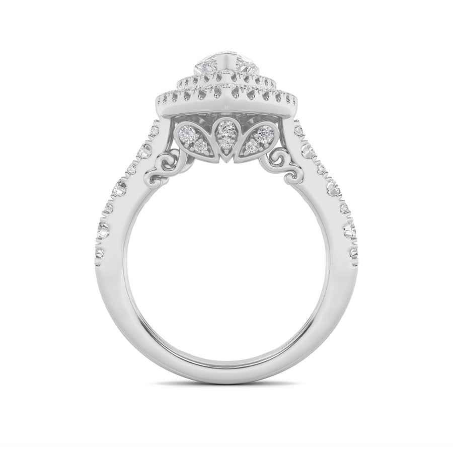 2CTW Pear Shaped Lab Grown Diamond (F/VS) Double Halo Engagement Ring in 14K Gold