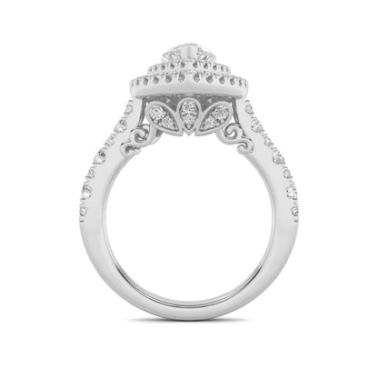 2CTW Pear Shaped Lab Grown Diamond (F/VS) Double Halo Engagement Ring in 14K Gold