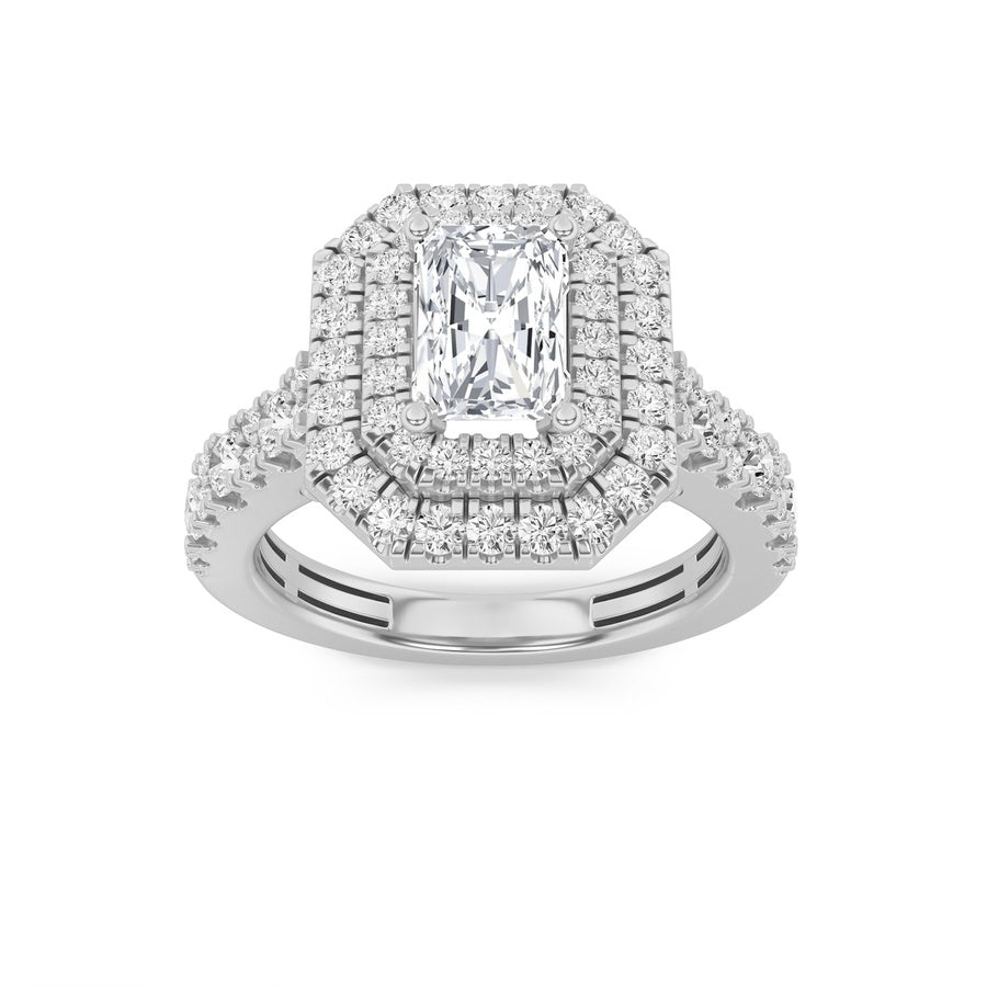 2CTW Radiant Shaped Lab Grown Diamond (F/VS) Double Halo Engagement Ring in 14K Gold