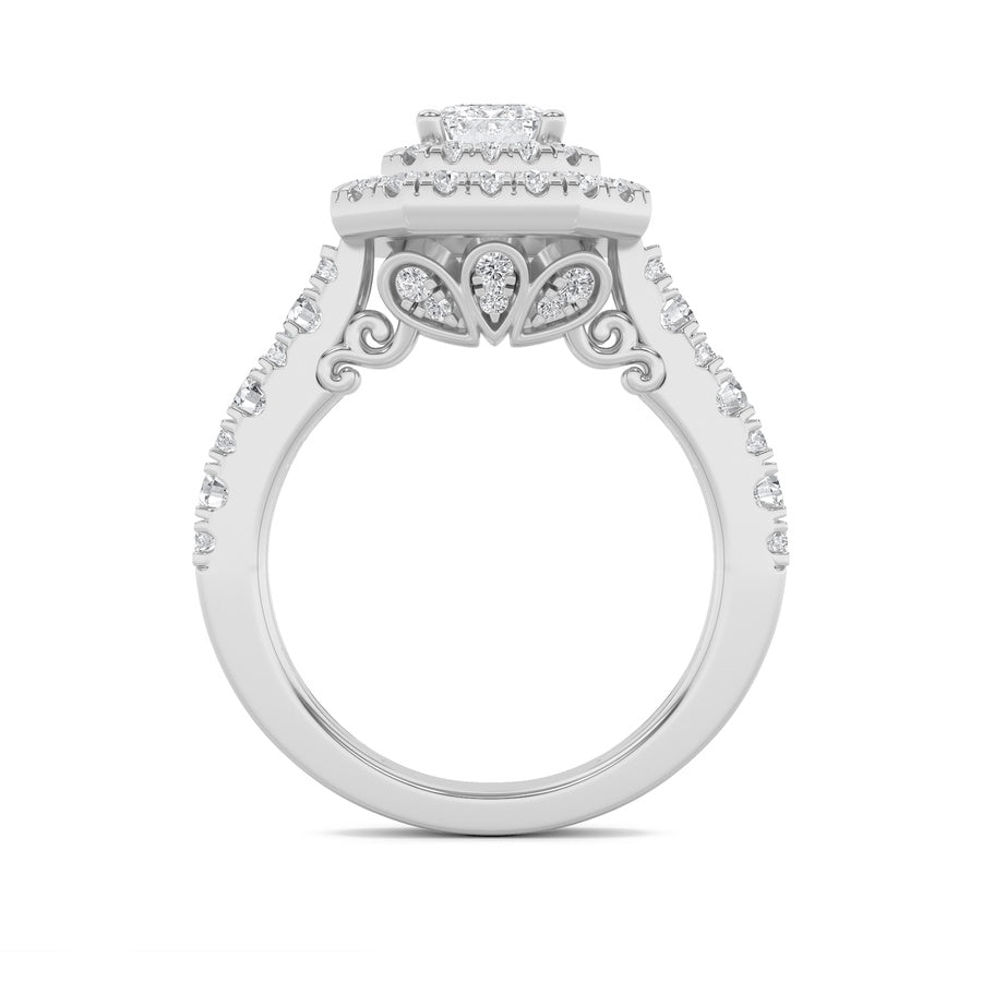 2CTW Radiant Shaped Lab Grown Diamond (F/VS) Double Halo Engagement Ring in 14K Gold