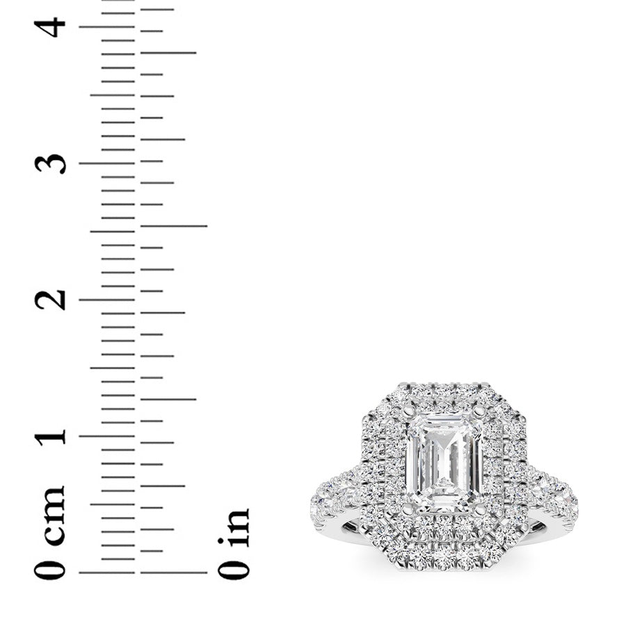 2CTW Radiant Shaped Lab Grown Diamond (F/VS) Double Halo Engagement Ring in 14K Gold