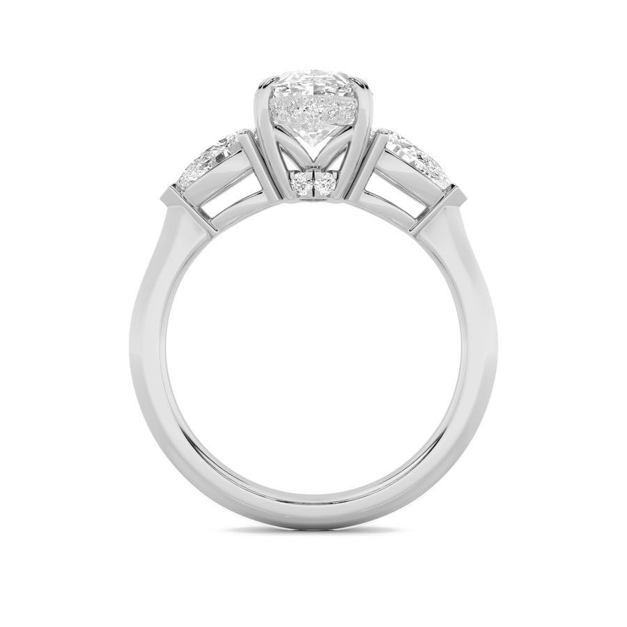 3CTW Oval Shaped Lab Grown Diamond (F/VS) Three Stone Hidden Halo Ring in 14K Gold