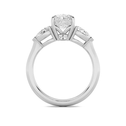 3CTW Oval Shaped Lab Grown Diamond (F/VS) Three Stone Hidden Halo Ring in 14K Gold