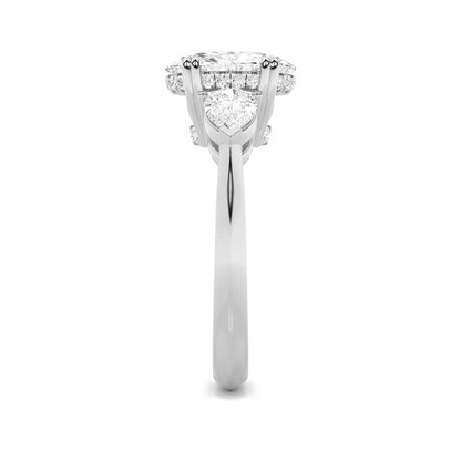 3CTW Oval Shaped Lab Grown Diamond (F/VS) Three Stone Hidden Halo Ring in 14K Gold