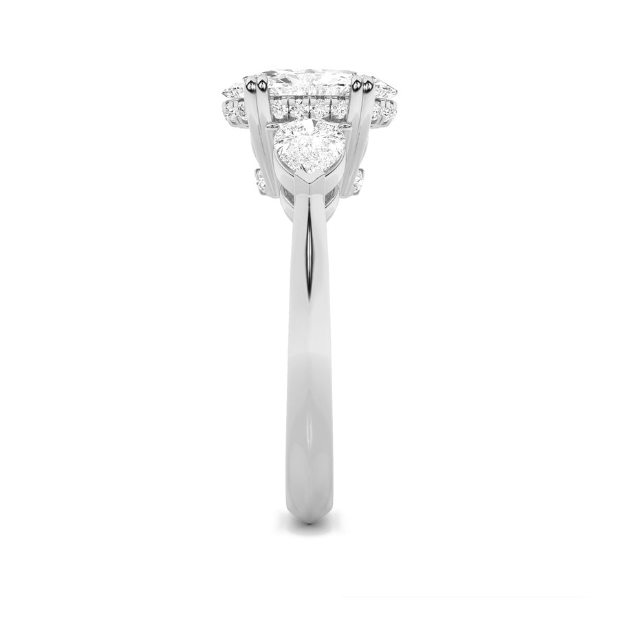 3CTW Oval Shaped Lab Grown Diamond (F/VS) Three Stone Hidden Halo Ring in 14K Gold