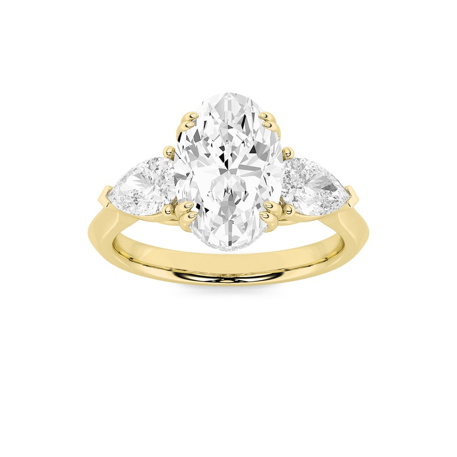 3CTW Oval Shaped Lab Grown Diamond (F/VS) Three Stone Hidden Halo Ring in 14K Gold