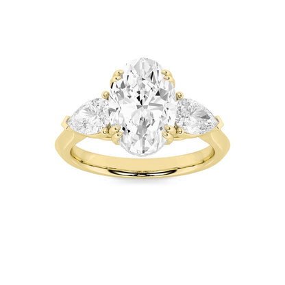 3CTW Oval Shaped Lab Grown Diamond (F/VS) Three Stone Hidden Halo Ring in 14K Gold