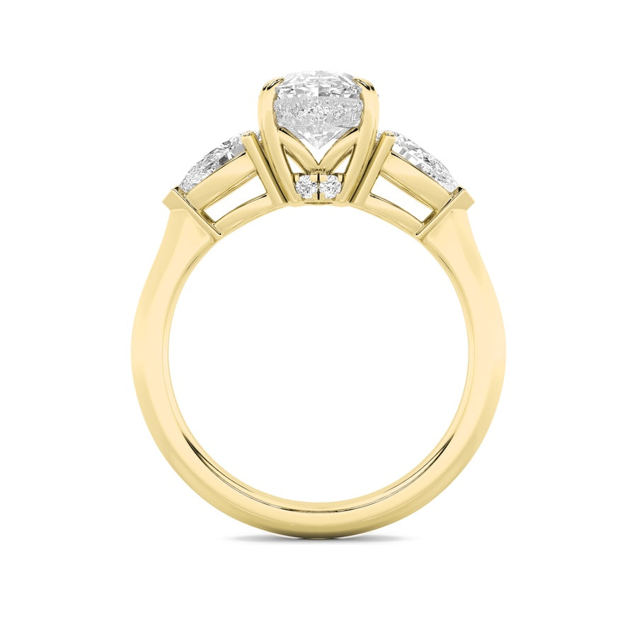 3CTW Oval Shaped Lab Grown Diamond (F/VS) Three Stone Hidden Halo Ring in 14K Gold