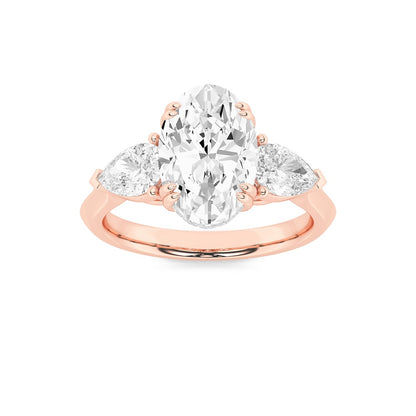3CTW Oval Shaped Lab Grown Diamond (F/VS) Three Stone Hidden Halo Ring in 14K Gold