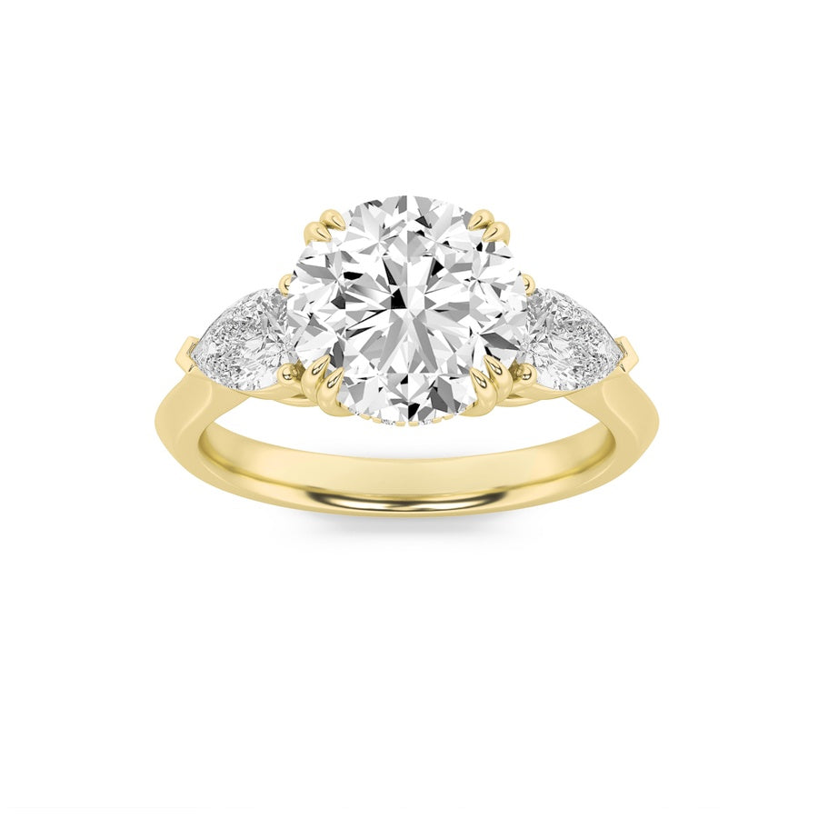 3CTW Round Shaped Lab Grown Diamond (F/VS) Three Stone Hidden Halo Ring in 14K Gold