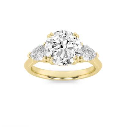 3CTW Round Shaped Lab Grown Diamond (F/VS) Three Stone Hidden Halo Ring in 14K Gold