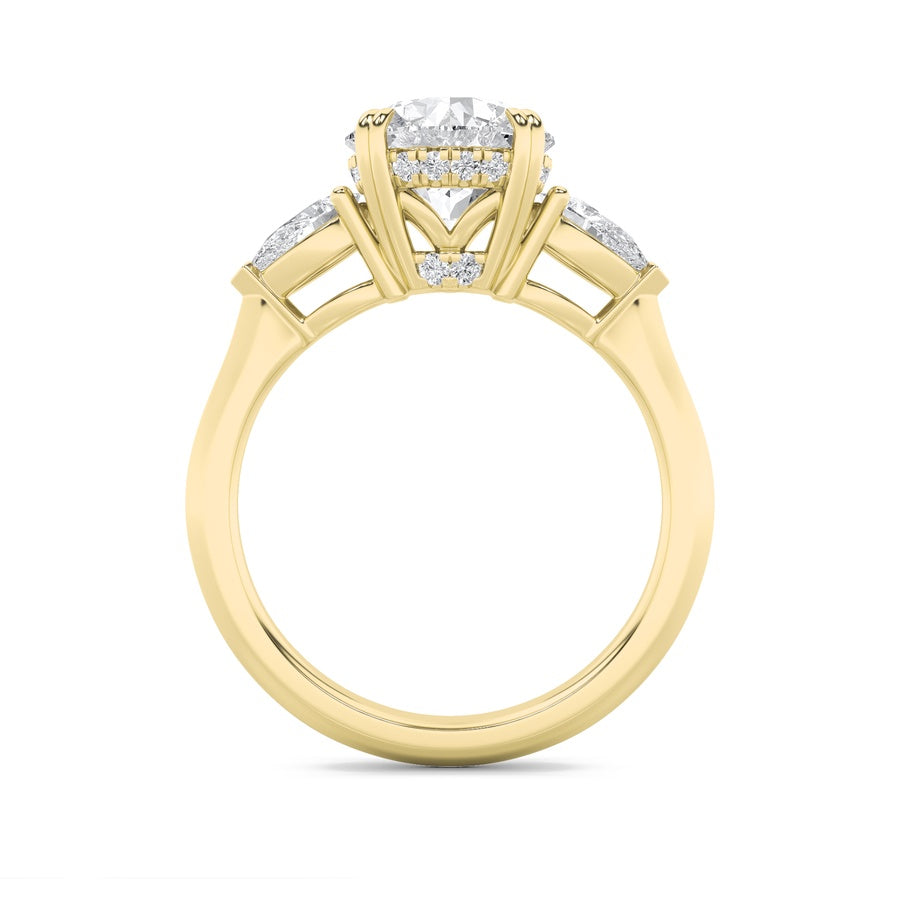 3CTW Round Shaped Lab Grown Diamond (F/VS) Three Stone Hidden Halo Ring in 14K Gold