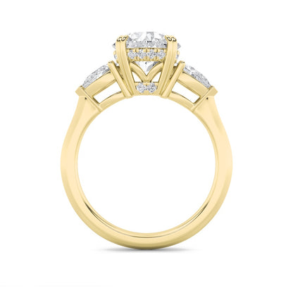 3CTW Round Shaped Lab Grown Diamond (F/VS) Three Stone Hidden Halo Ring in 14K Gold