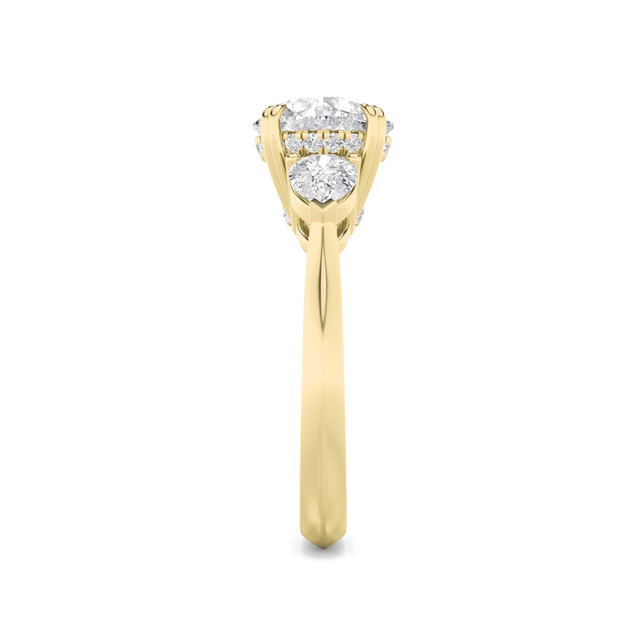3CTW Round Shaped Lab Grown Diamond (F/VS) Three Stone Hidden Halo Ring in 14K Gold