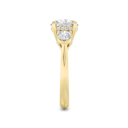3CTW Round Shaped Lab Grown Diamond (F/VS) Three Stone Hidden Halo Ring in 14K Gold