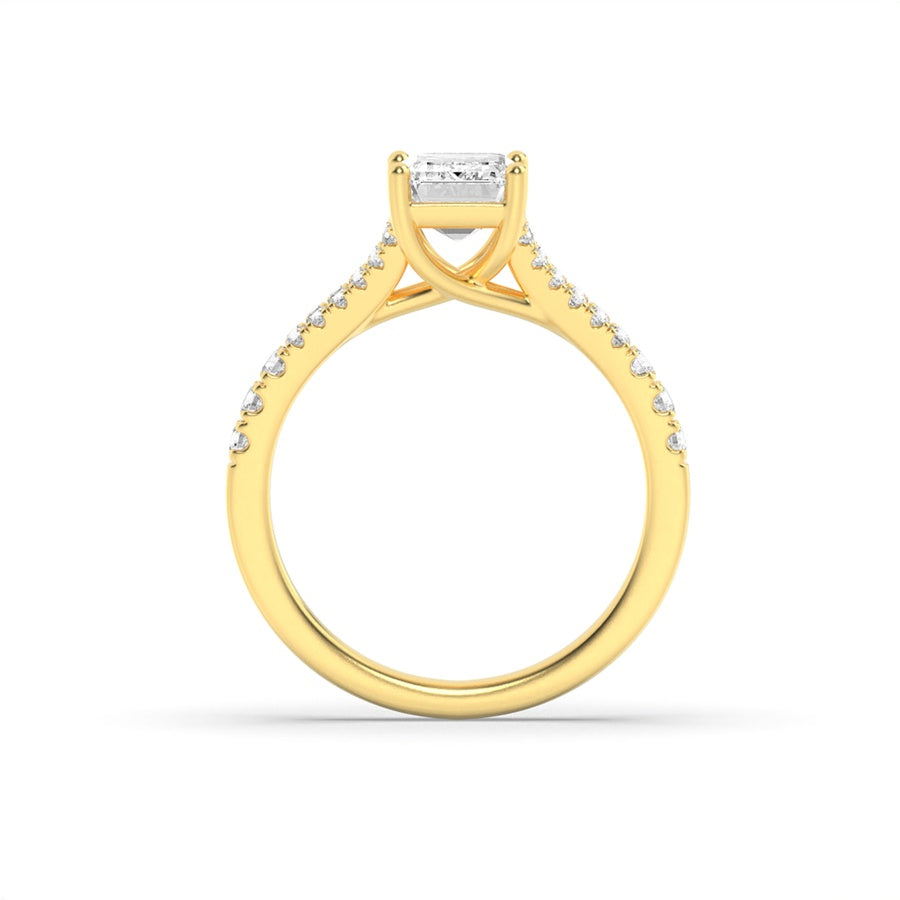 2CTW Emerald Shaped Lab Grown Diamond (F/VS) Split Shank Trellis Engagement Ring in 14K Gold