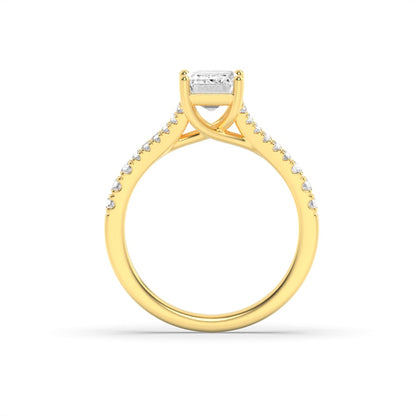 2CTW Emerald Shaped Lab Grown Diamond (F/VS) Split Shank Trellis Engagement Ring in 14K Gold
