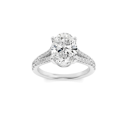 2CTW Oval Shaped Lab Grown Diamond (F/VS) Split Shank Trellis Engagement Ring in 14K Gold