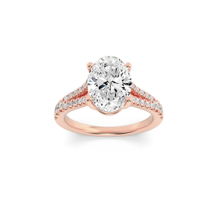 2CTW Oval Shaped Lab Grown Diamond (F/VS) Split Shank Trellis Engagement Ring in 14K Gold