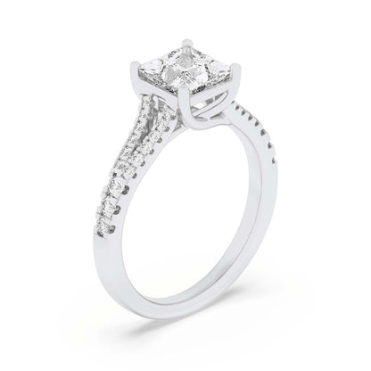 2CTW Princess Shaped Lab Grown Diamond (F/VS) Split Shank Trellis Engagement Ring in 14K Gold