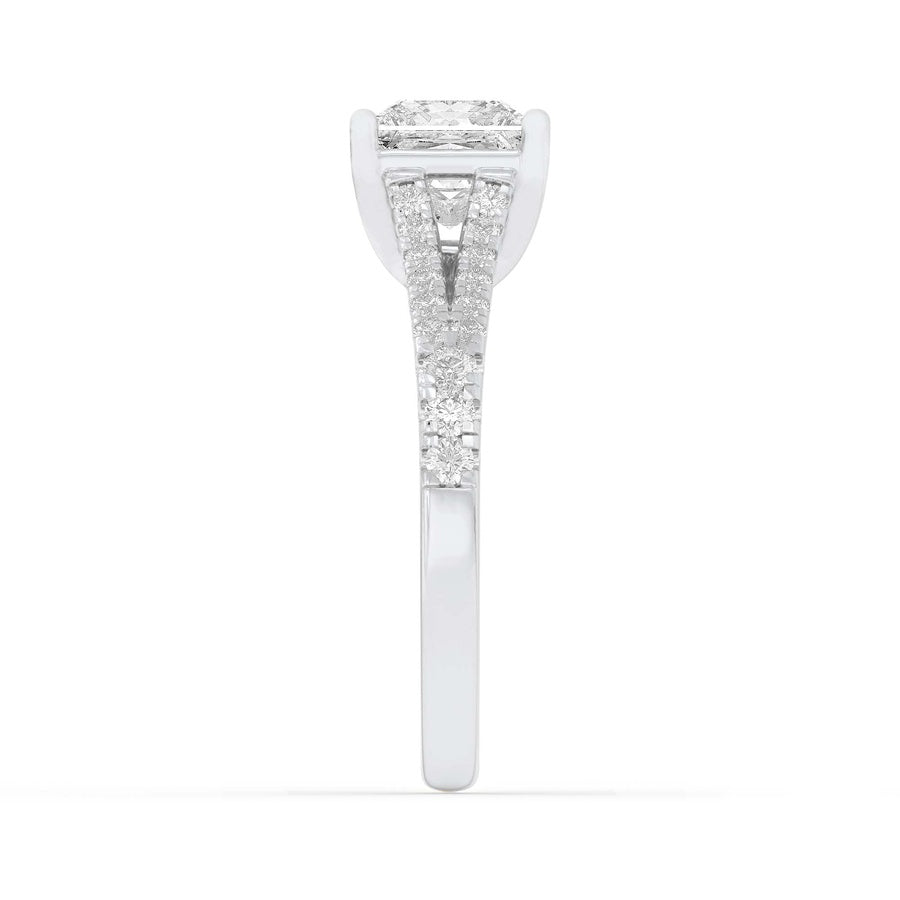 2CTW Princess Shaped Lab Grown Diamond (F/VS) Split Shank Trellis Engagement Ring in 14K Gold