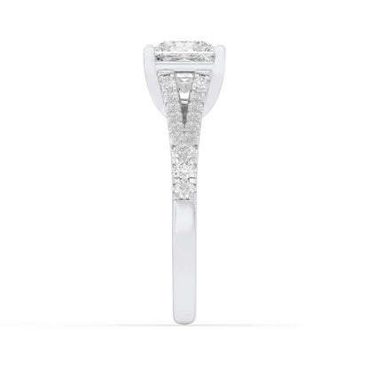 2CTW Princess Shaped Lab Grown Diamond (F/VS) Split Shank Trellis Engagement Ring in 14K Gold