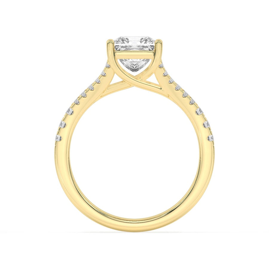 2CTW Princess Shaped Lab Grown Diamond (F/VS) Split Shank Trellis Engagement Ring in 14K Gold