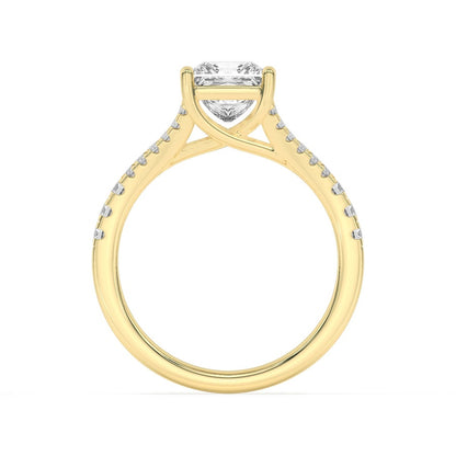 2CTW Princess Shaped Lab Grown Diamond (F/VS) Split Shank Trellis Engagement Ring in 14K Gold