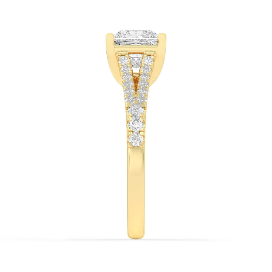 2CTW Princess Shaped Lab Grown Diamond (F/VS) Split Shank Trellis Engagement Ring in 14K Gold