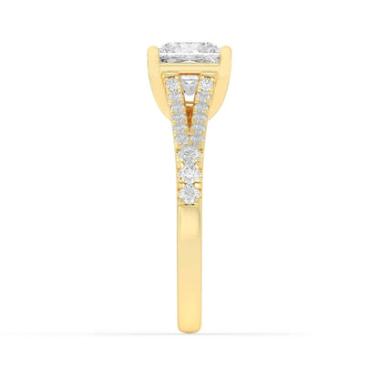 2CTW Princess Shaped Lab Grown Diamond (F/VS) Split Shank Trellis Engagement Ring in 14K Gold