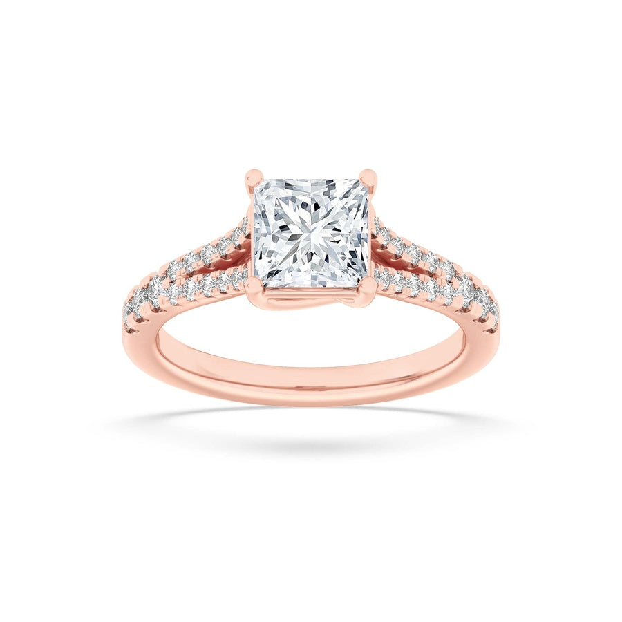 2CTW Princess Shaped Lab Grown Diamond (F/VS) Split Shank Trellis Engagement Ring in 14K Gold