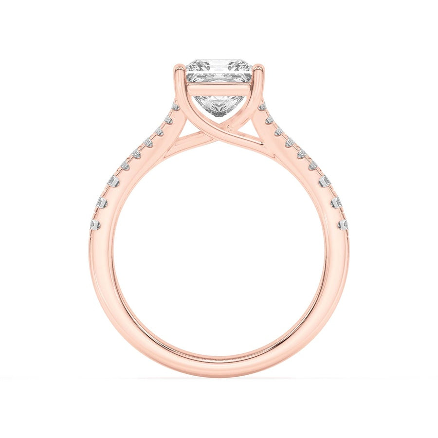 2CTW Princess Shaped Lab Grown Diamond (F/VS) Split Shank Trellis Engagement Ring in 14K Gold
