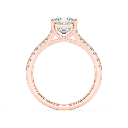 2CTW Princess Shaped Lab Grown Diamond (F/VS) Split Shank Trellis Engagement Ring in 14K Gold