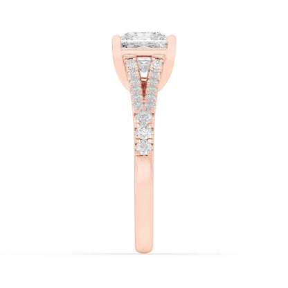 2CTW Princess Shaped Lab Grown Diamond (F/VS) Split Shank Trellis Engagement Ring in 14K Gold