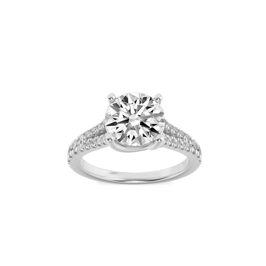 2CTW Round Shaped Lab Grown Diamond (F/VS) Split Shank Trellis Engagement Ring in 14K Gold
