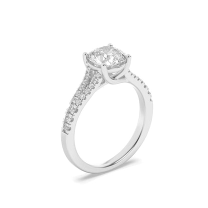 2CTW Round Shaped Lab Grown Diamond (F/VS) Split Shank Trellis Engagement Ring in 14K Gold