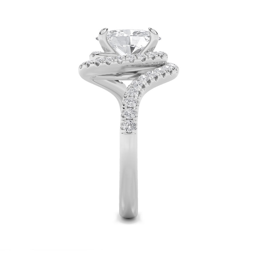 2CTW Oval Shaped Lab Grown Diamond (F/VS) Swirl Accented Engagement Ring in 14K Gold