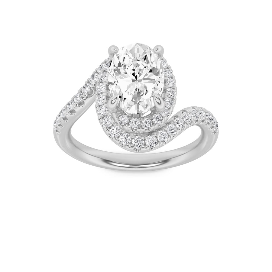 2CTW Oval Shaped Lab Grown Diamond (F/VS) Swirl Accented Engagement Ring in 14K Gold