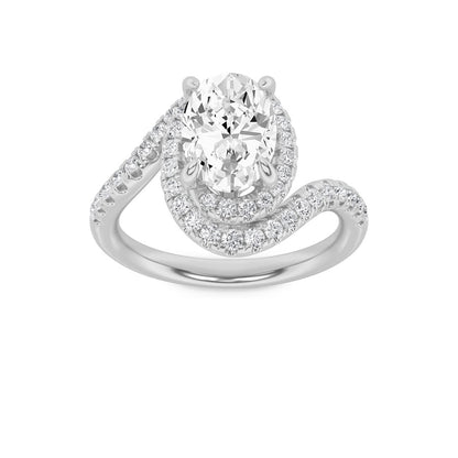 2CTW Oval Shaped Lab Grown Diamond (F/VS) Swirl Accented Engagement Ring in 14K Gold