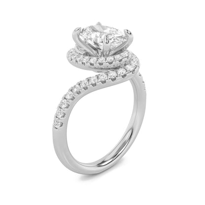 2CTW Oval Shaped Lab Grown Diamond (F/VS) Swirl Accented Engagement Ring in 14K Gold