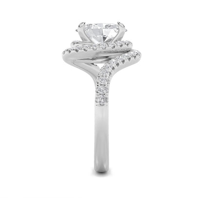 2CTW Oval Shaped Lab Grown Diamond (F/VS) Swirl Accented Engagement Ring in 14K Gold