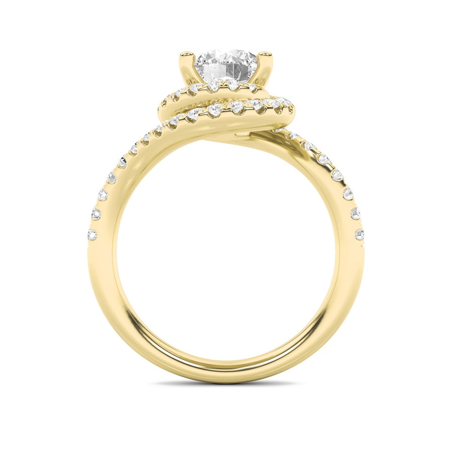 2CTW Round Shaped Lab Grown Diamond (F/VS) Swirl Accented Engagement Ring in 14K Gold
