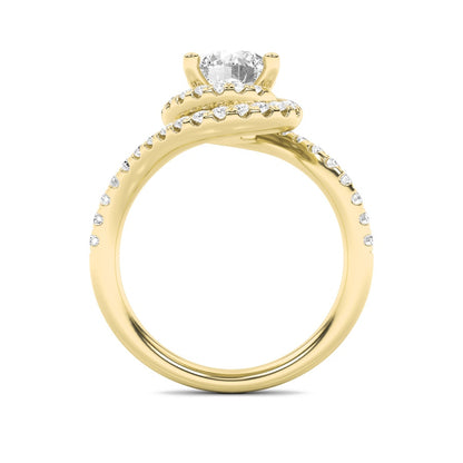 2CTW Round Shaped Lab Grown Diamond (F/VS) Swirl Accented Engagement Ring in 14K Gold