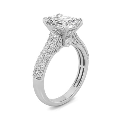 2.5CTW Emerald Shaped Lab Grown Diamond (F/VS) Hidden Halo Accented Engagement Ring in 14K Gold